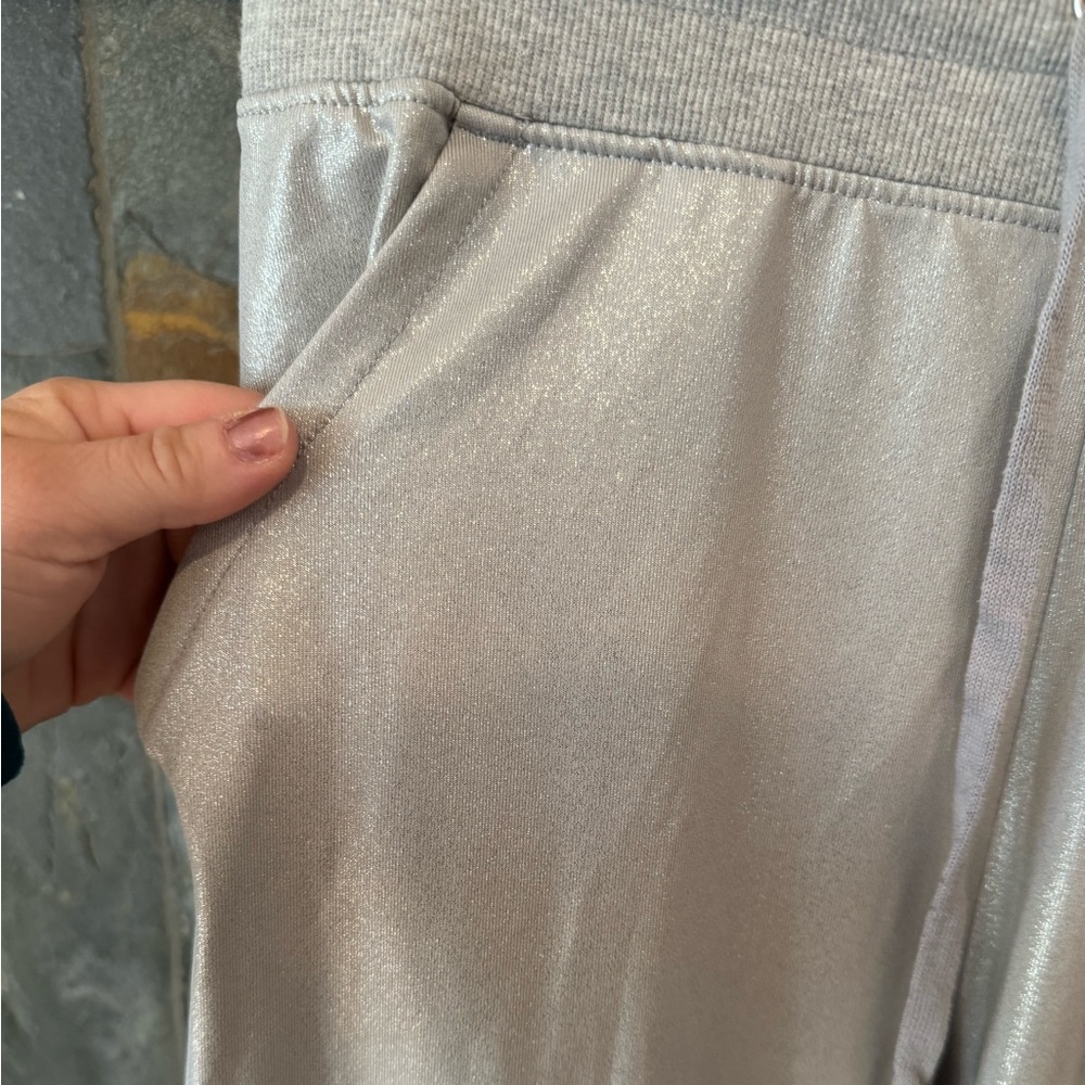 Lauren Ralph Lauren Sparkly Metallic Silver High Rise Full Length Jogger Pants S - Picture 6 of 8